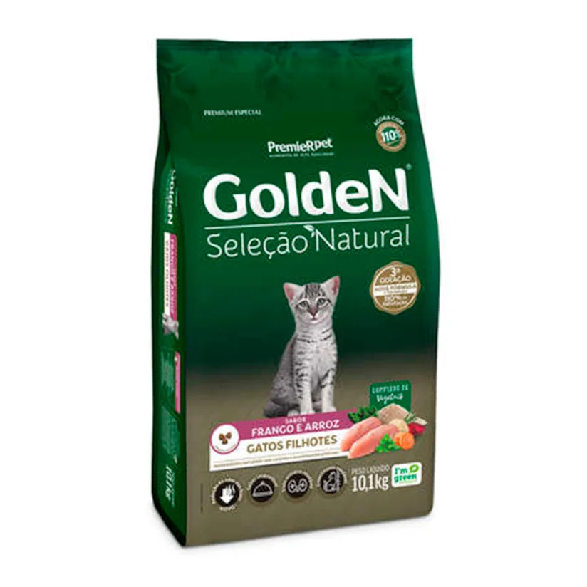 Ração Premier Golden Seleção Natural para Gatos Filhotes Frango e Arroz 10,1kg