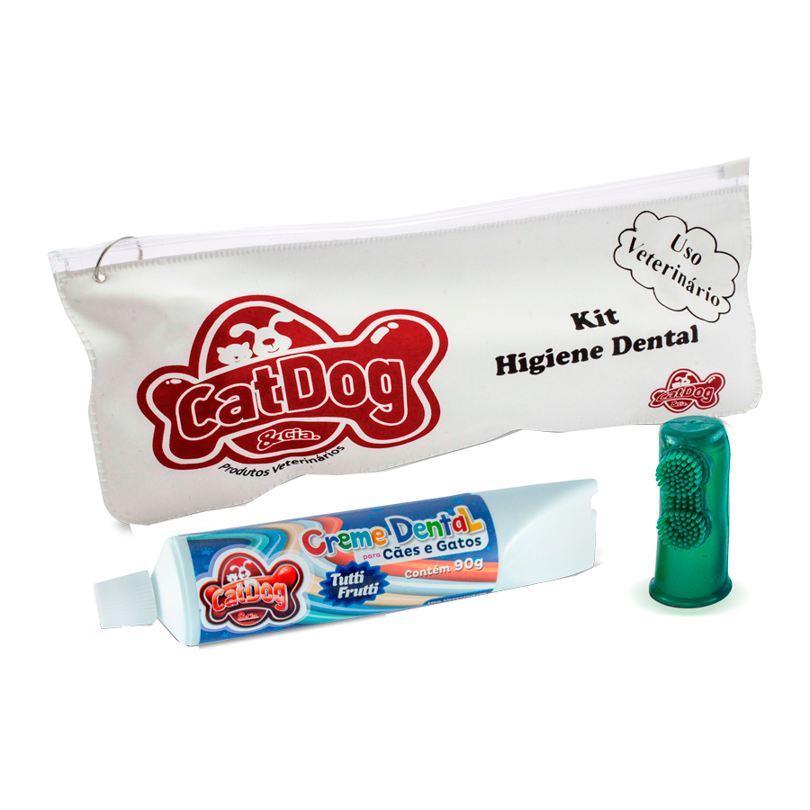 Conjunto de Higiene Dental CatDog Para Cães e Gatos Sabor Tutti-Frutti - Cores Sortidas