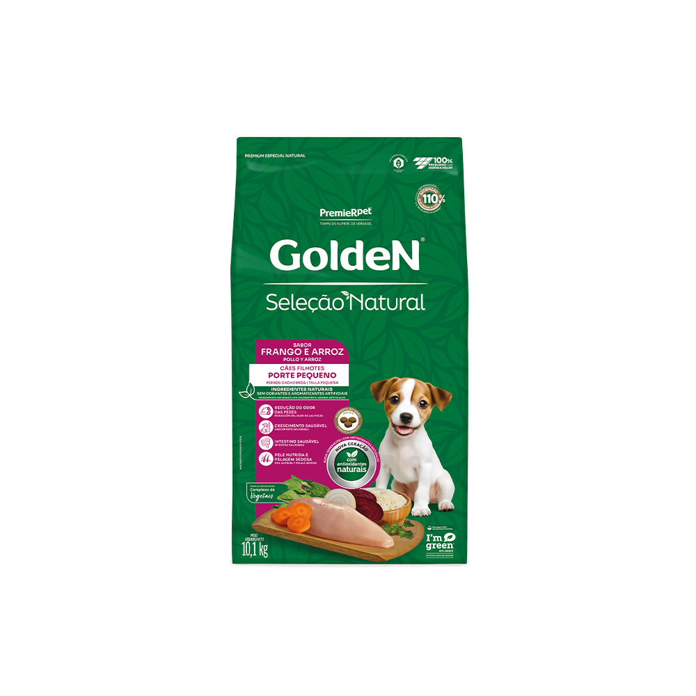 Ração Golden Seleção Natural Mini Bits para Cães Filhotes de Porte Pequeno Sabor Frango e Arroz