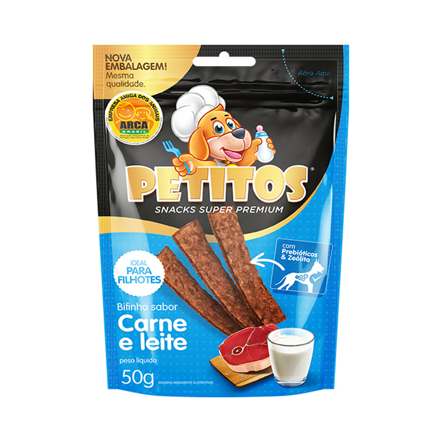 Snack Petitos para Cães Filhotes Sabor Carne e Leite 50g
