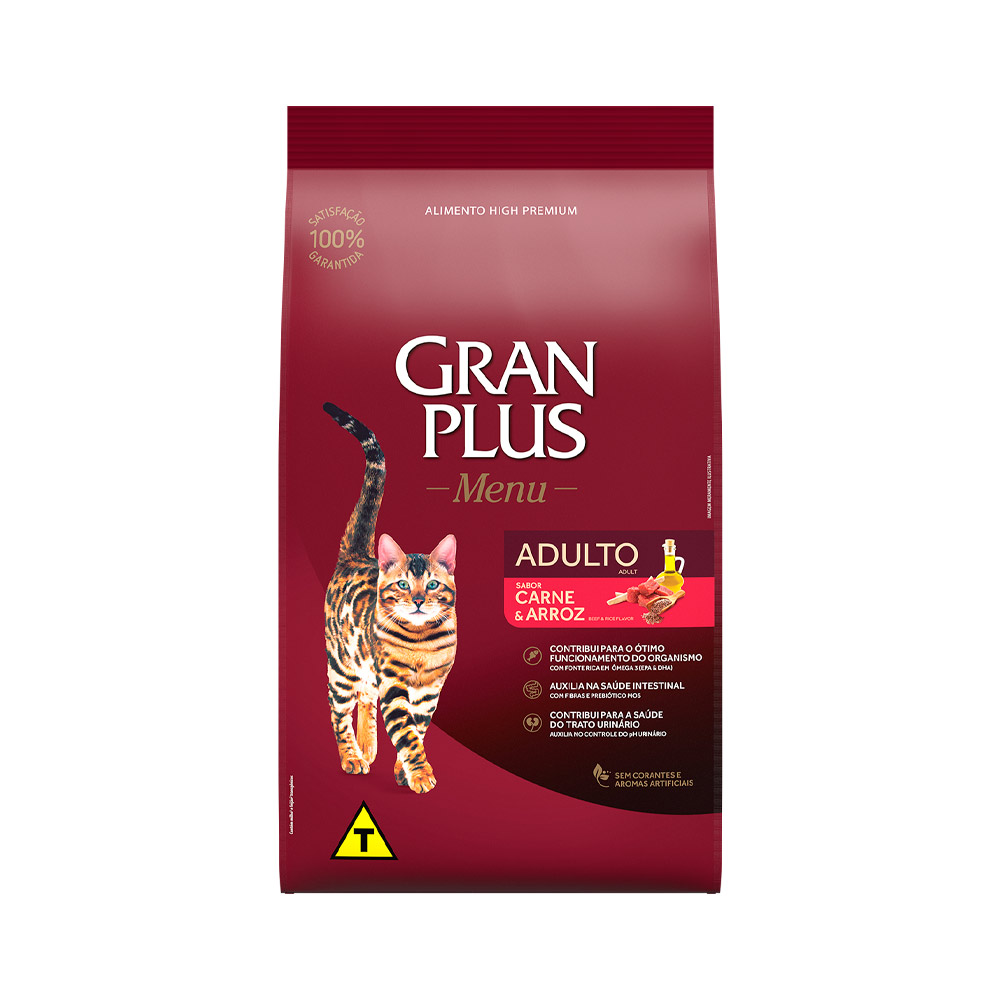 Ração GranPlus para Gatos Adultos sabor Carne e Arroz