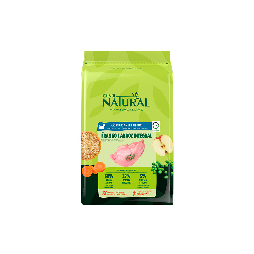 Ração Guabi Natural para Cães Adultos de Porte Mini e Pequeno Sabor Frango e Arroz Integral