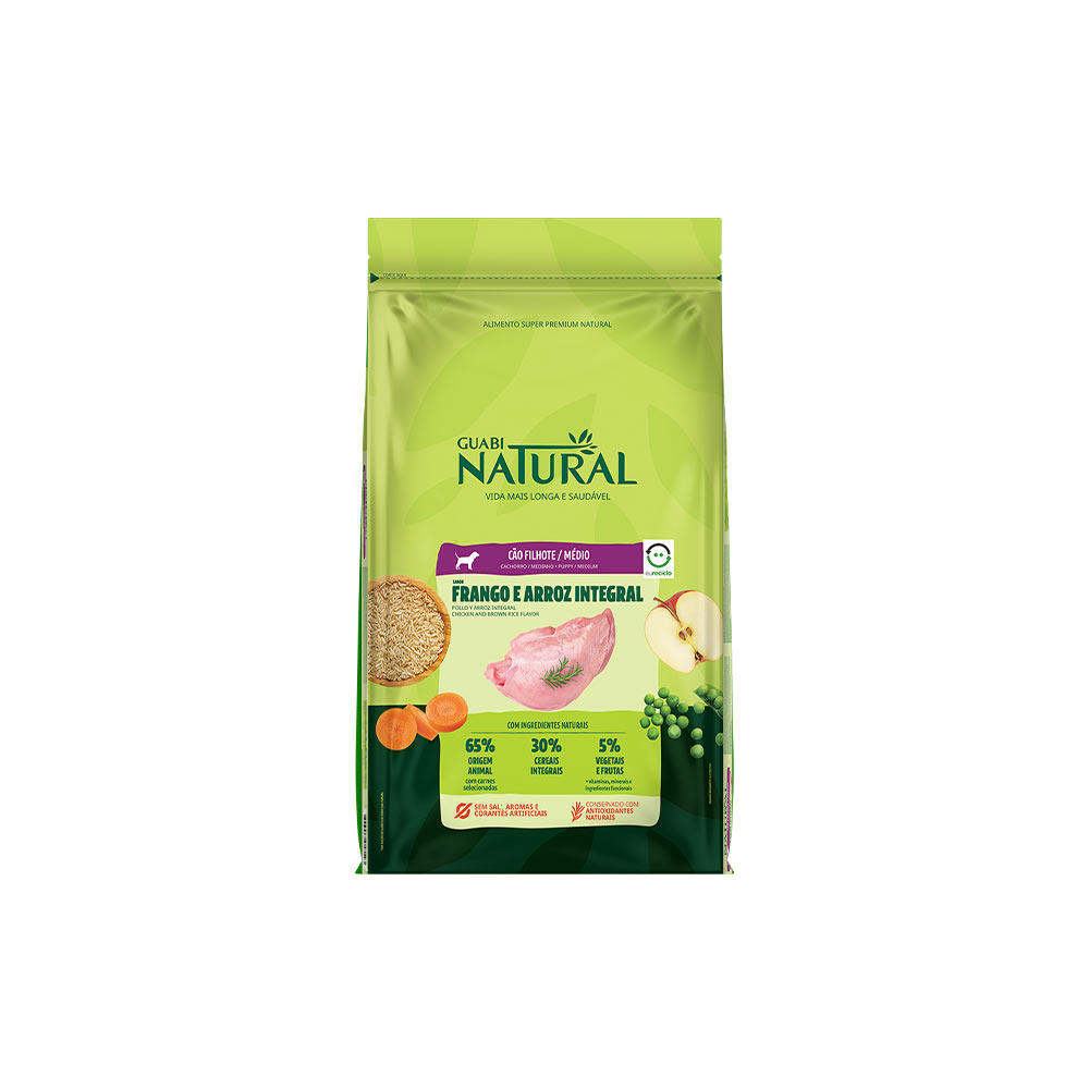 Ração Guabi Natural para Cães Filhotes de Porte Médio Sabor Frango e Arroz Integral