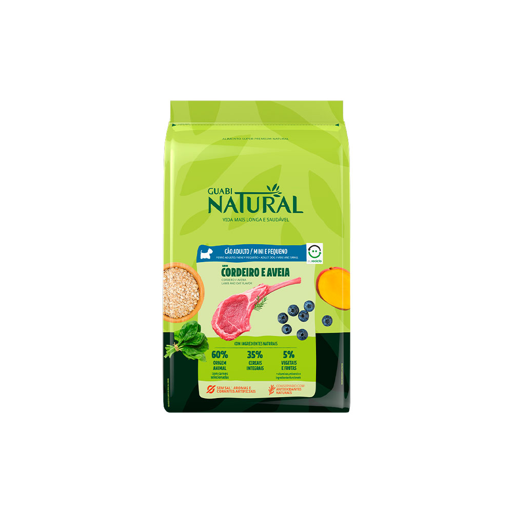 Ração Guabi Natural para Cães Adultos de Porte Mini e Pequeno Sabor Cordeiro e Aveia