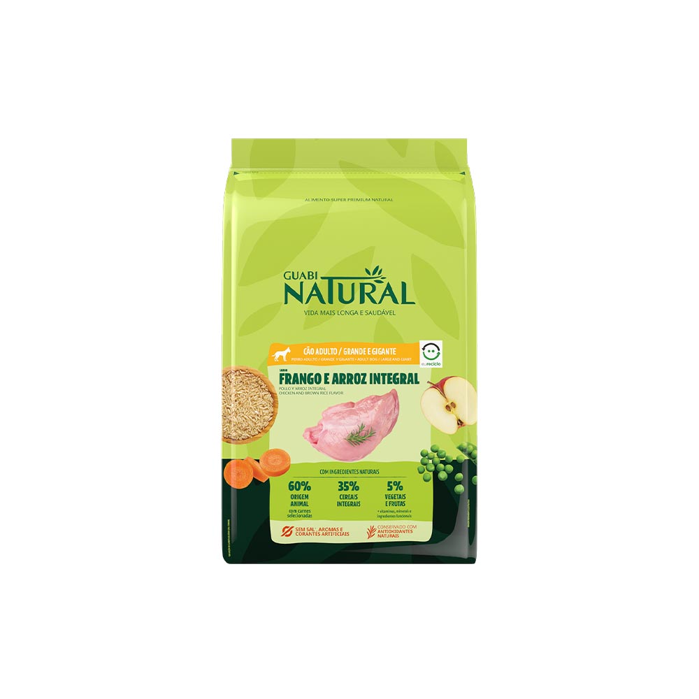 Ração Guabi Natural para Cães Adultos de Porte Grande e Gigante Sabor Frango e Arroz Integral