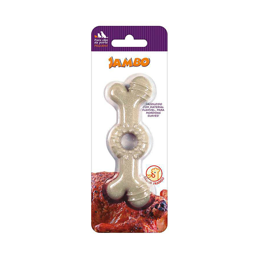 Brinquedo Jambo Osso TPR Anelado para Cães Sabor Frango
