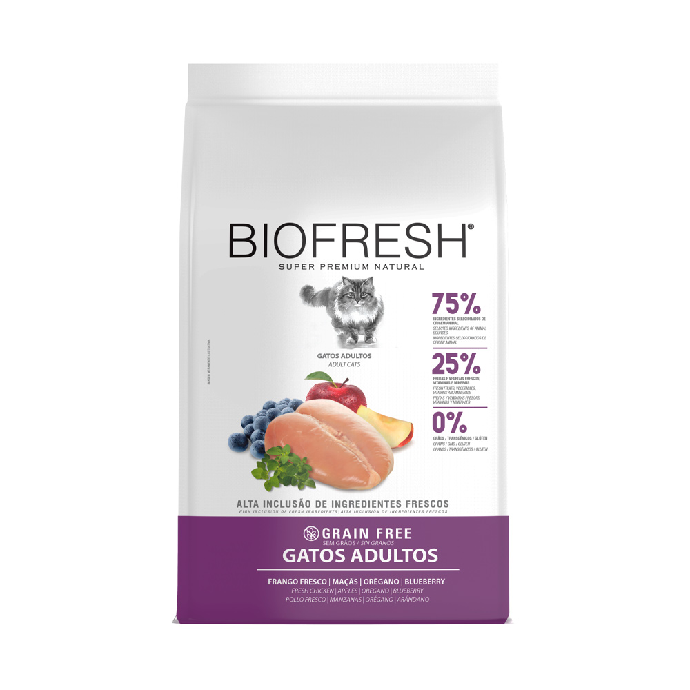 Ração Biofresh para Gatos Adultos Sabor Frango, Maçã, Orégano e Blueberry