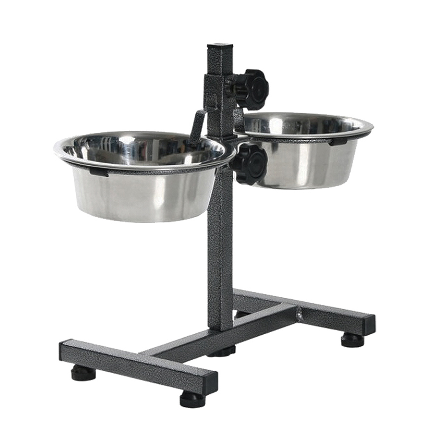 Comedouro Chalesco Duplo Ajustável de Inox para Cães