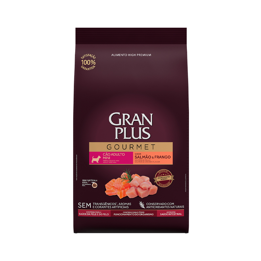 Ração GranPlus Gourmet para Cães Adultos de Porte Mini Sabor Salmão e Frango