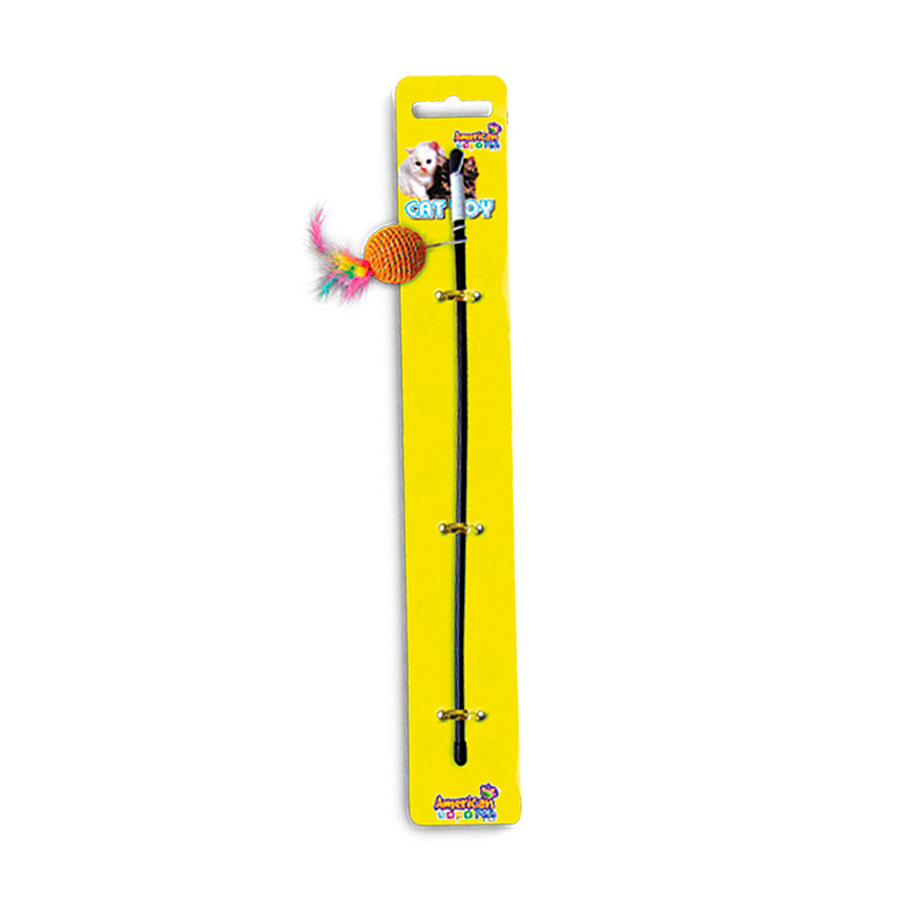 Brinquedo American Pets Cat Toy Bolinha com Penacho e Haste para Gatos