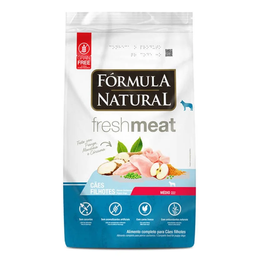 Ração Fórmula Natural Cães Fresh Meat Filhotes Raças Médias Sabor Frango, Mandioca e Alecrim 1kg