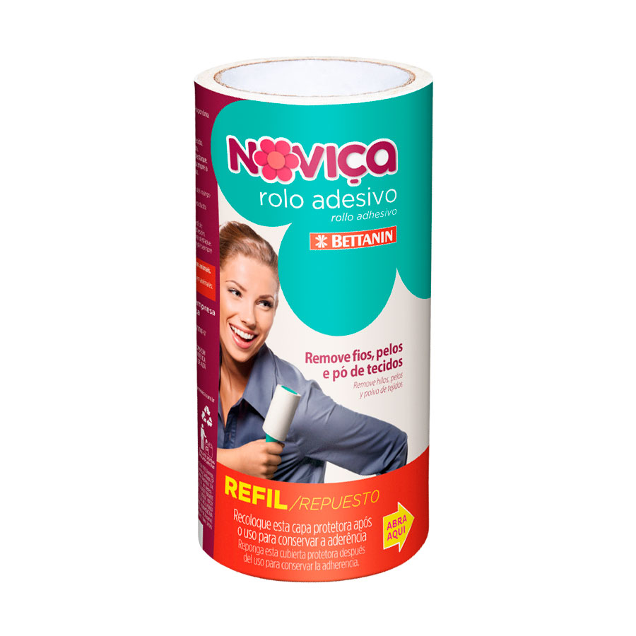 Escova Noviça Refil Rolo Adesivo Plástico com 30 Folhas
