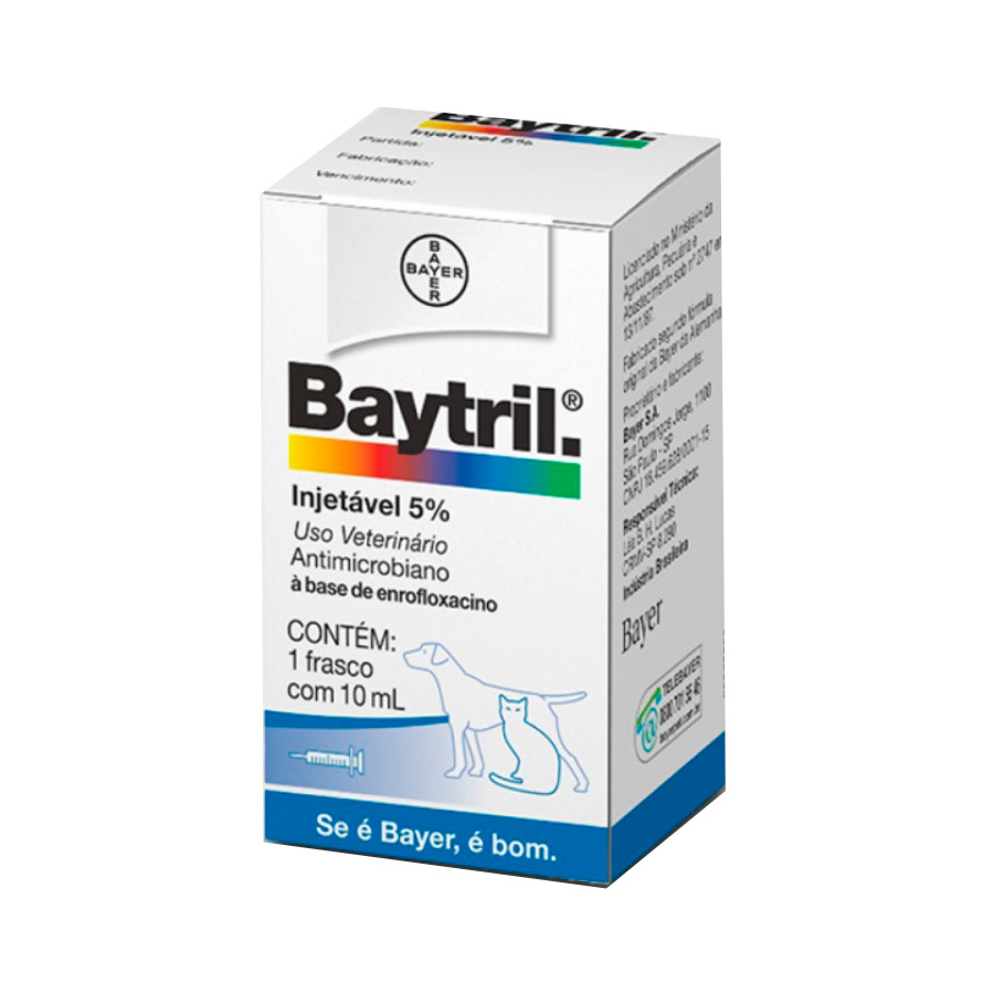Baytril Injetável 5% para Cães e Gatos 10ml