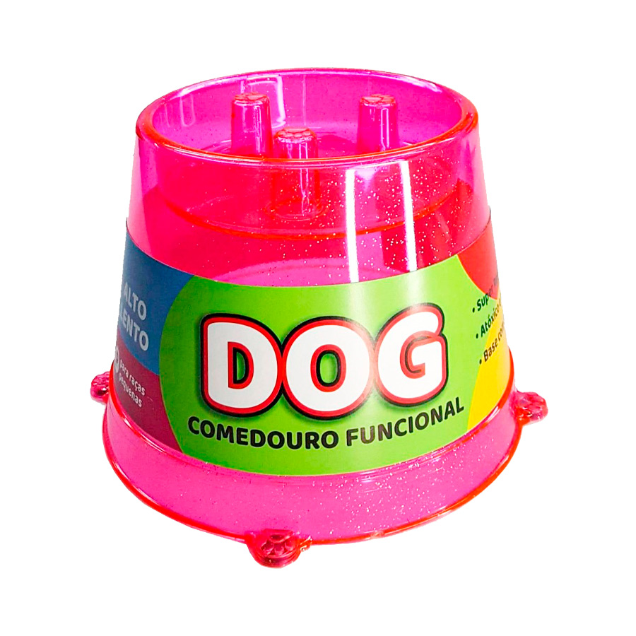 Comedouro Pet Toys Lento Rosa com Glitter para Cães 250 ml