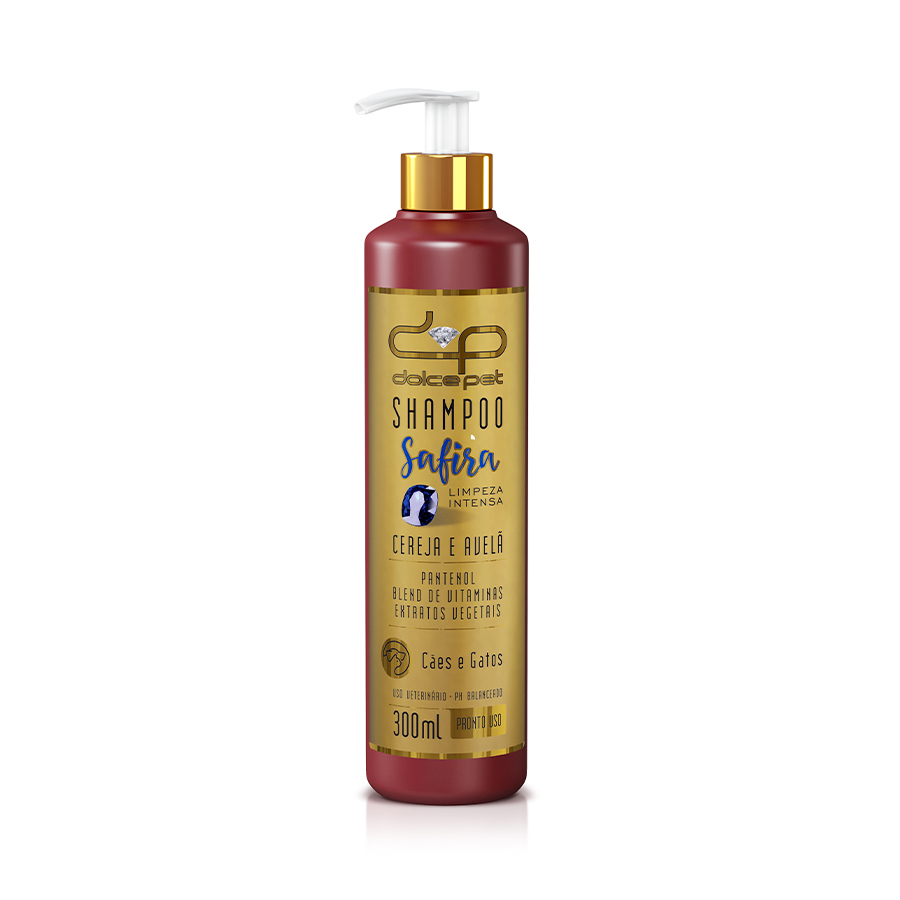 Shampoo Dolce Pet Safira Limpeza Intensa Cereja e Avelã para Cães e Gatos