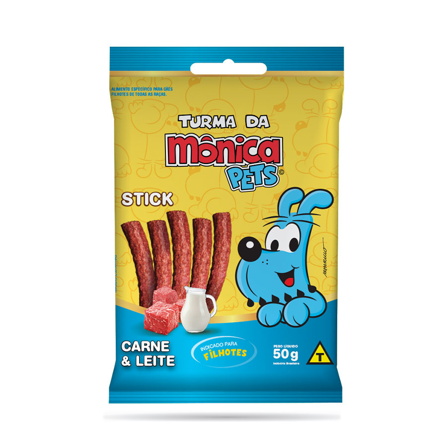 Petisco Turma da Mônica Pets Stick para Cães Filhotes Sabor Carne e Leite 50 g
