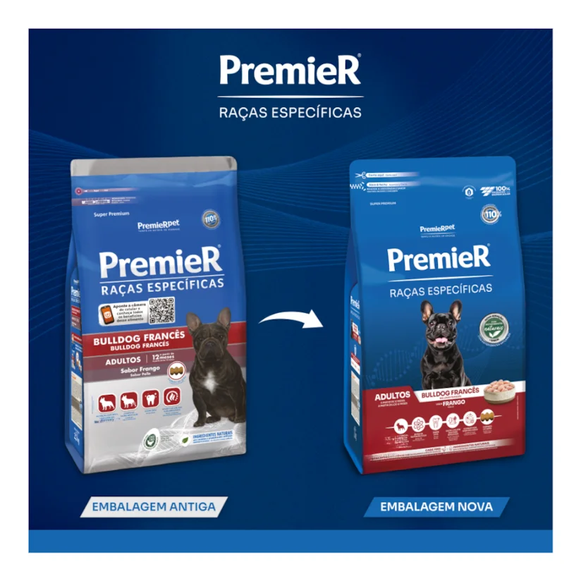 Ração Premier Raças Específicas Bulldog Francês Cães Adultos Frango 7,5kg