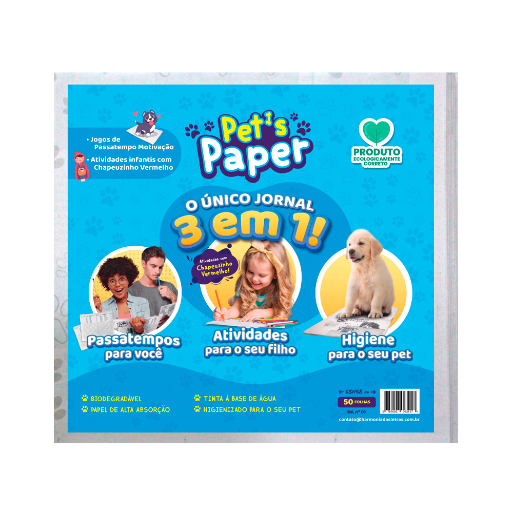 Jornal Higiênico Pet's Paper 3 em 1 - 50 Folhas