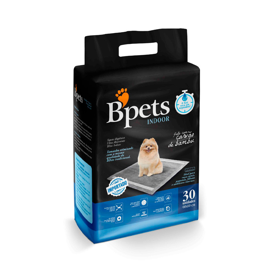 Tapete Higiênico Bpets Carvão de Bambu 60x60 para Cães 30 Unidades