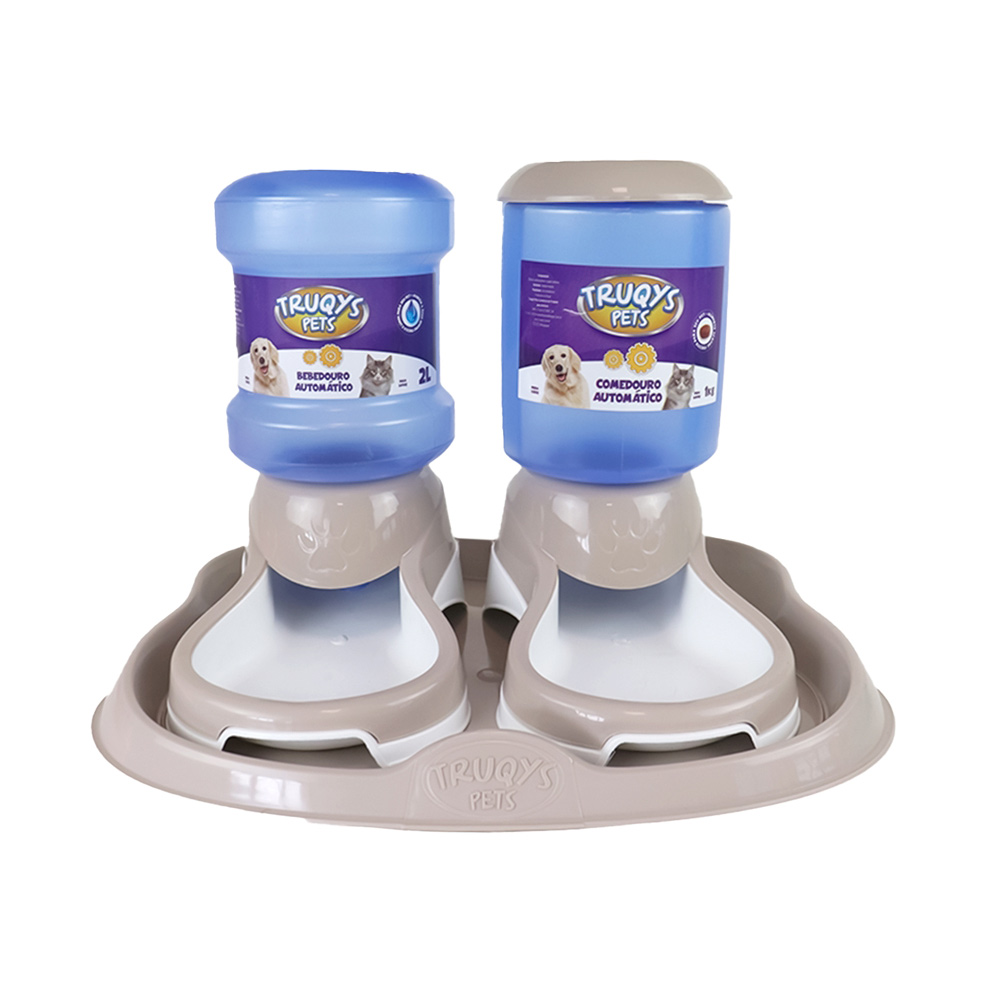 Kit Comedouro e Bebedouro Truqys Pet Automático com Bandeja Nude