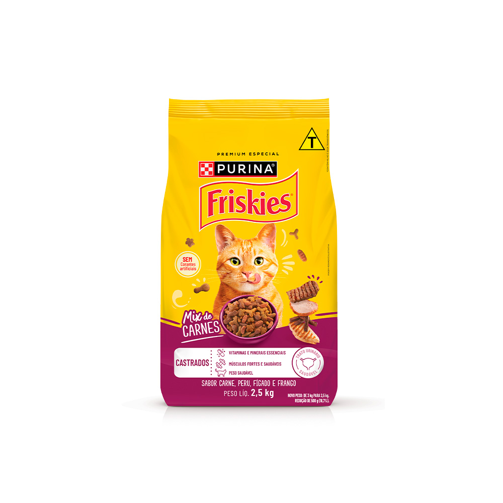 Ração Friskies Mix de Carne para Gatos Adultos Castrados Sabor Carne, Peru, Fígado e Frango