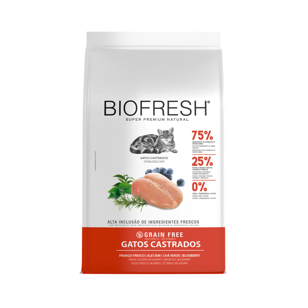 Ração Biofresh para Gatos Castrados Sabor Frango, Alecrim, Chá Verde e Blueberry