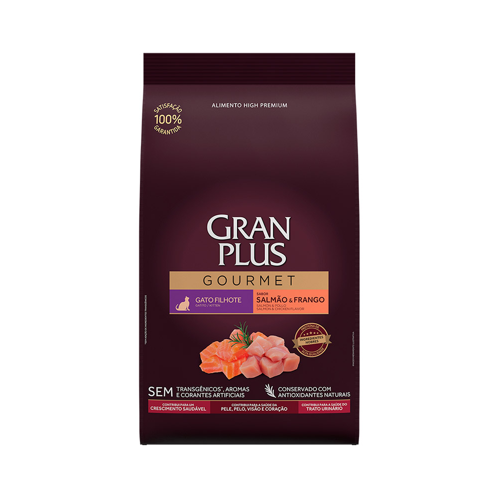 Ração GranPlus Gourmet para Gatos Filhotes Sabor Salmão e Frango