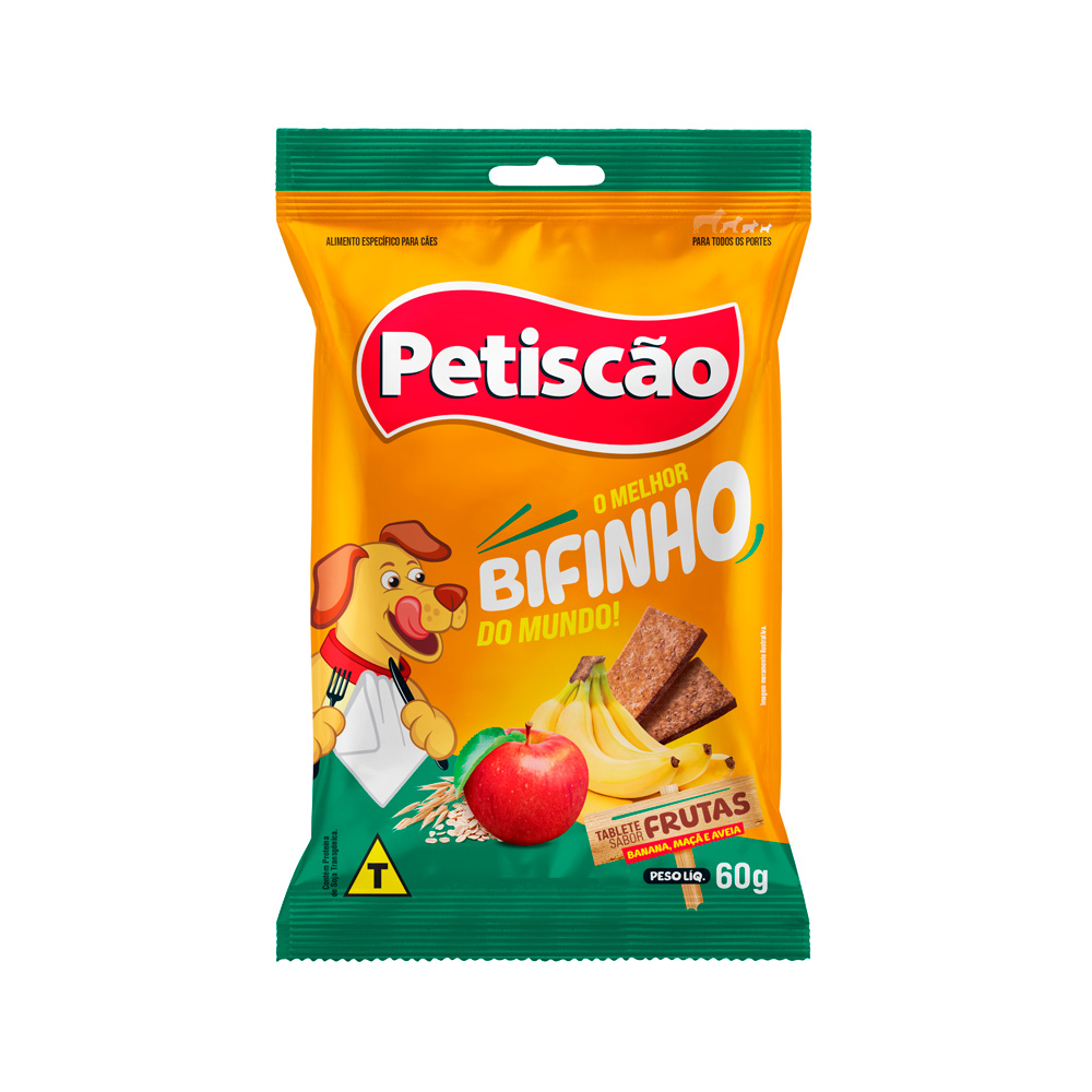 Snack Petiscão Bifinho de Fruta Banana, Maçã e Aveia para Cães