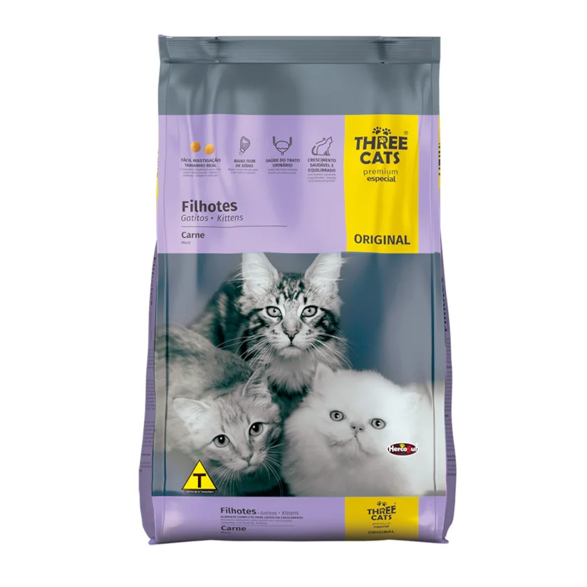 Ração Gatos Three Cats Original Filhotes Carne 1kg