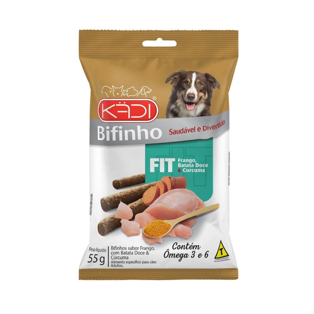 Snack Kadi Bifinho FIT para Cães Sabor Frango, Batata Doce e Cúrcuma - 55 g