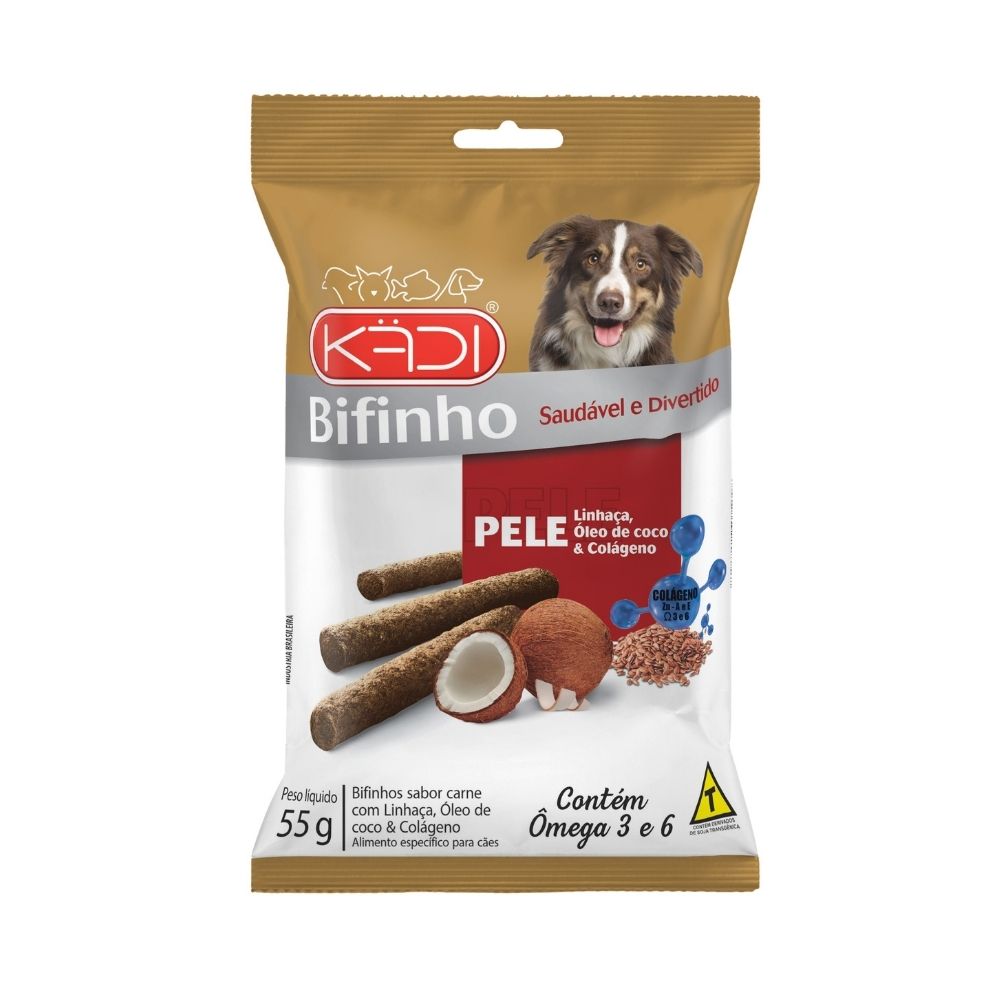Snack Kadi Bifinho para Cães Pele Sabor Carne com Linhaça, Óleo de Coco e Colágeno - 55 g