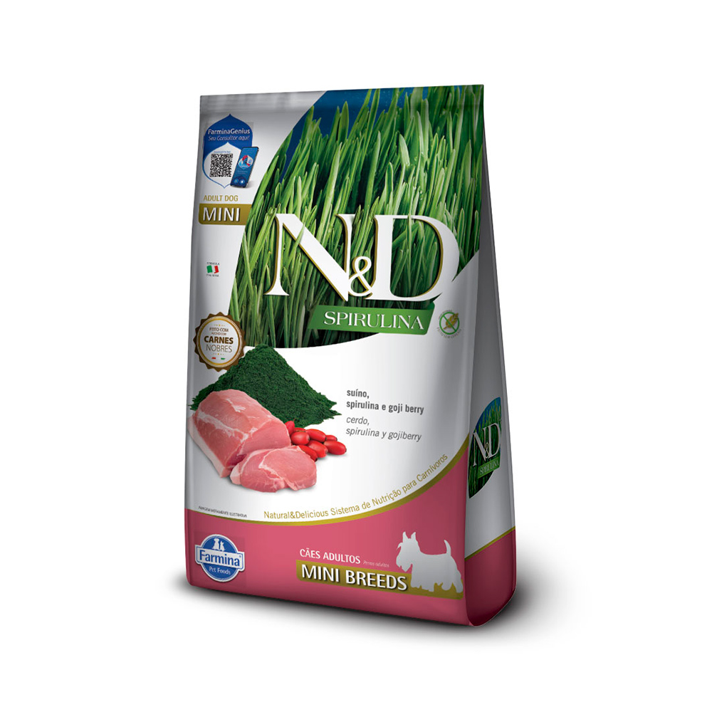 Ração Farmina N&D Spirulina para Cães Adultos de Porte Mini Sabor Suíno, Spirulina e Goji Berry