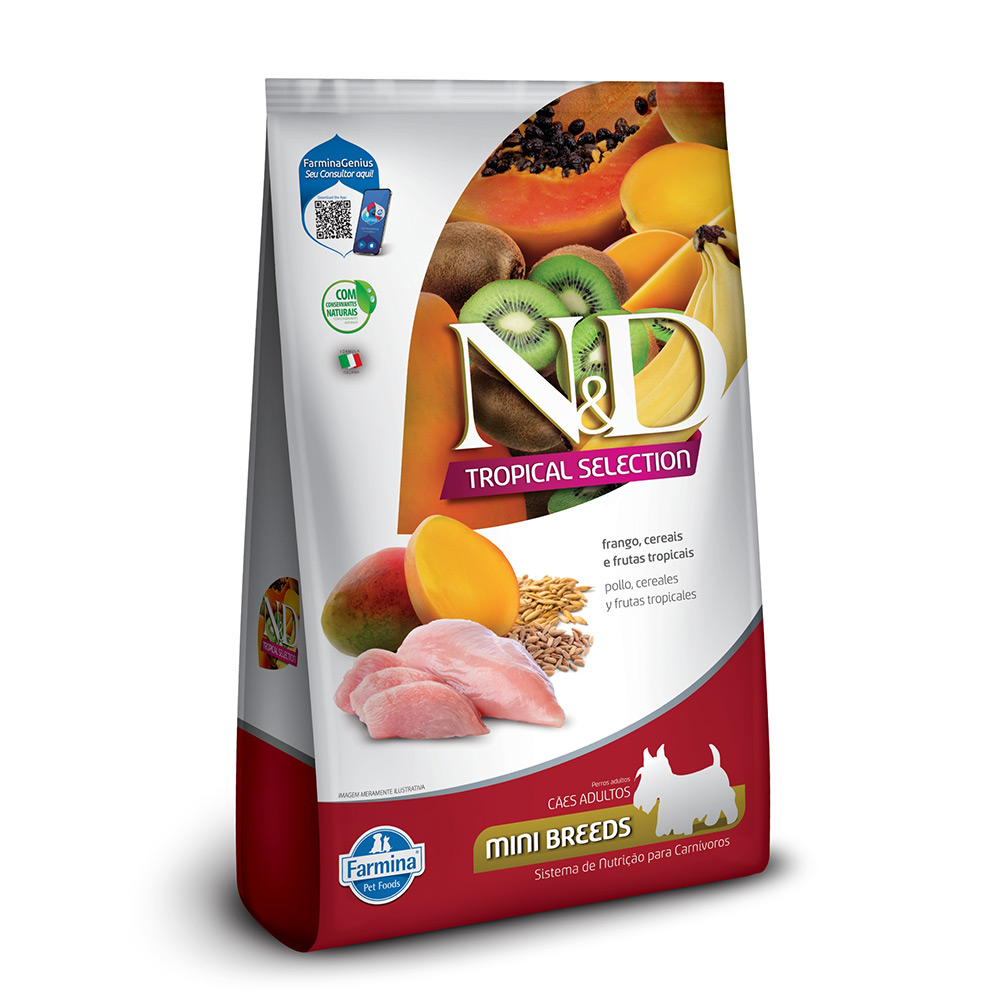 Ração Farmina N&D Tropical Selection para Cães Adultos de Porte Mini e Pequeno Sabor Frango, Cereais e Frutas Tropicais - 2kg