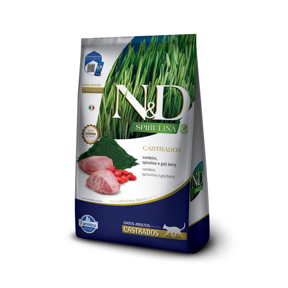 Ração Farmina N&D Spirulina para Gatos Adultos Castrados Sabor Cordeiro, Spirulina e Goji Berry