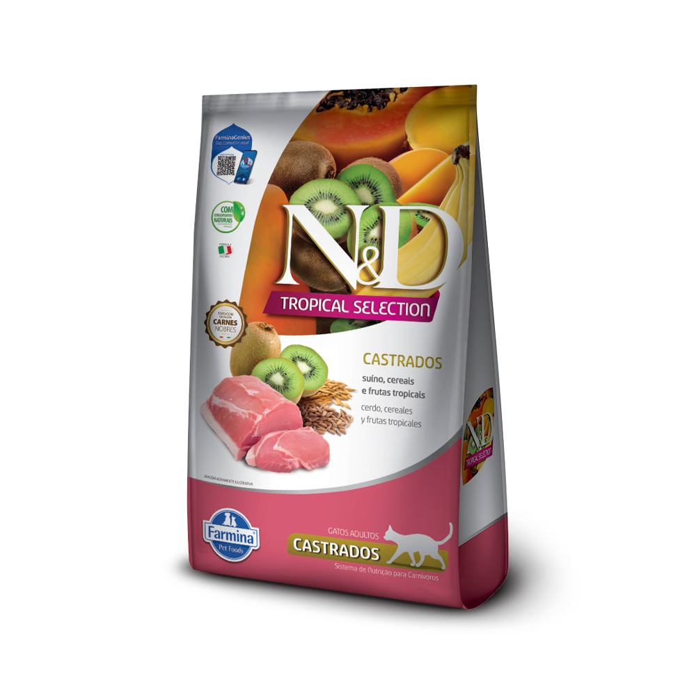 Ração Farmina N&D Tropical Selection para Gatos Adultos Castrados Sabor Suíno, Cereais e Frutas Tropicais
