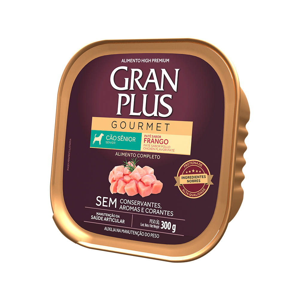 Ração Úmida GranPlus Gourmet Patê Sabor Frango para Cães Sênior 300 g