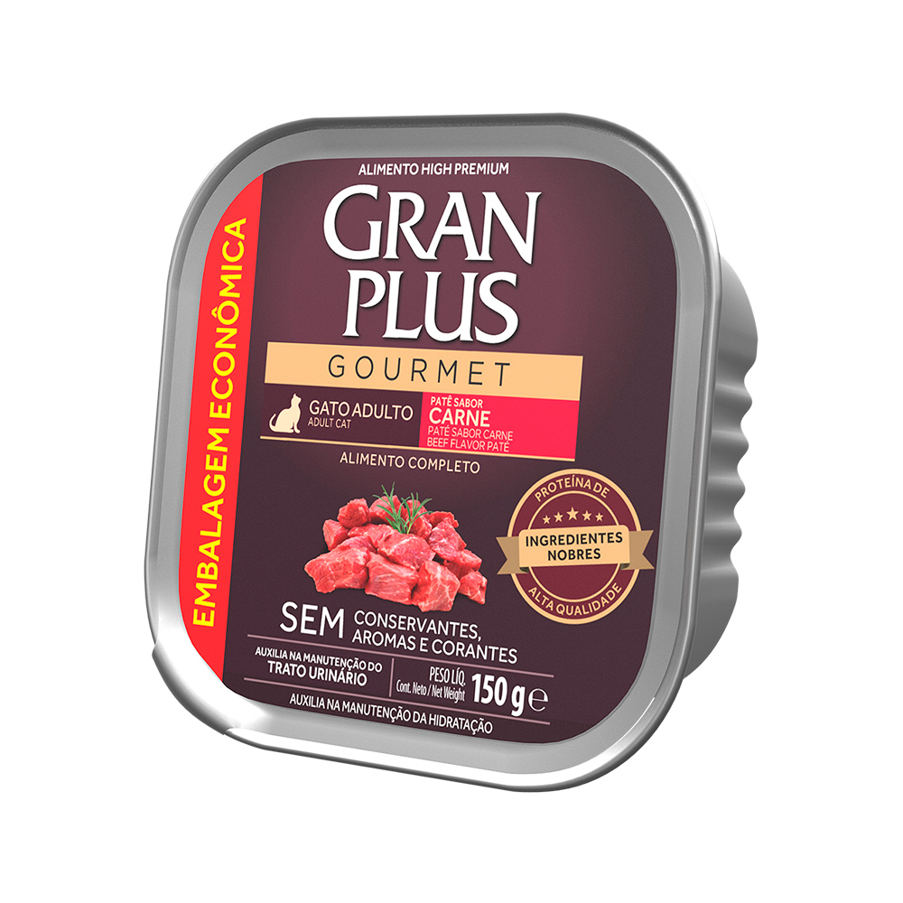 Ração Úmida GranPlus Gourmet Patê Sabor Carne para Gatos Adultos
