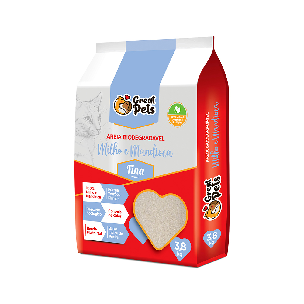 Areia Higiênica Great Pets Biodegradável Milho e Mandioca Fina 3,8 kg