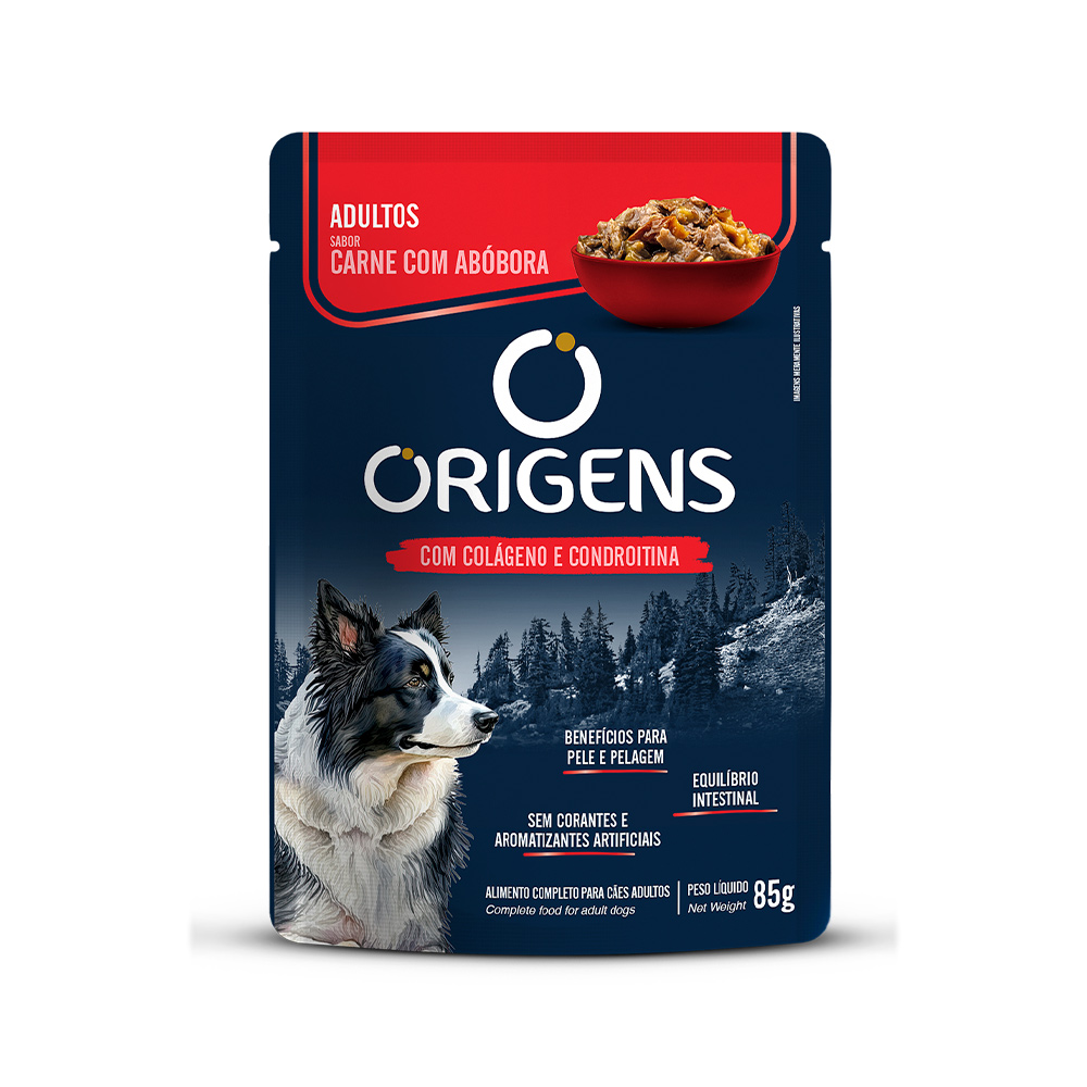 Sachê Origens para Cães Adultos Sabor Carne com Abóbora 85g