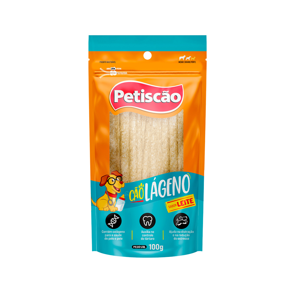 Osso Petiscão Cãolageno Sabor Leite para Cães 100 g