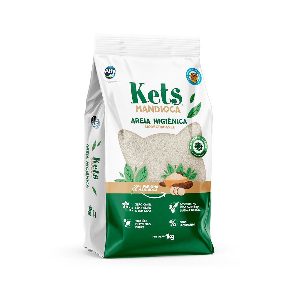 Areia Higiênica Kets Biodegradável de Extrato de Mandioca Para Gatos 1 kg