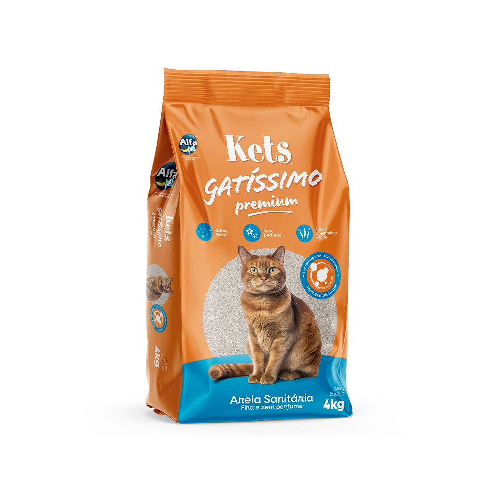 Areia Higiênica Kets Gatíssimo Fina Sem Perfume para Gatos