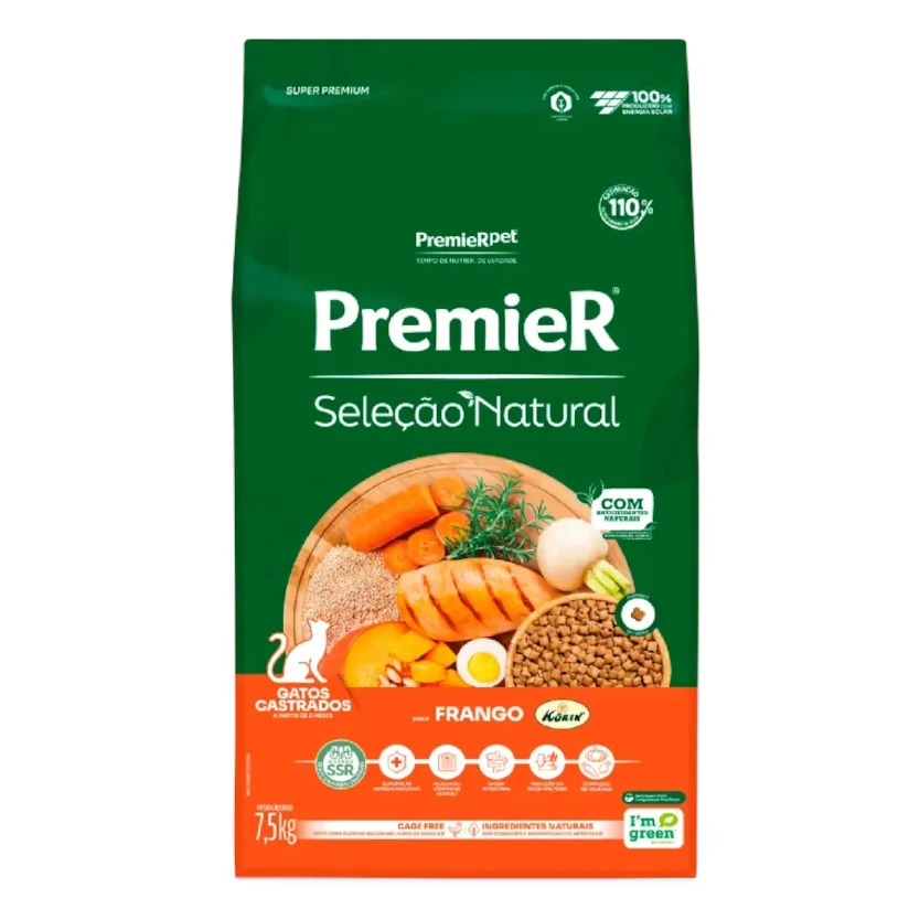Ração Premier Seleção Natural Gatos Castrados Adulto Frango Korin 7,5kg