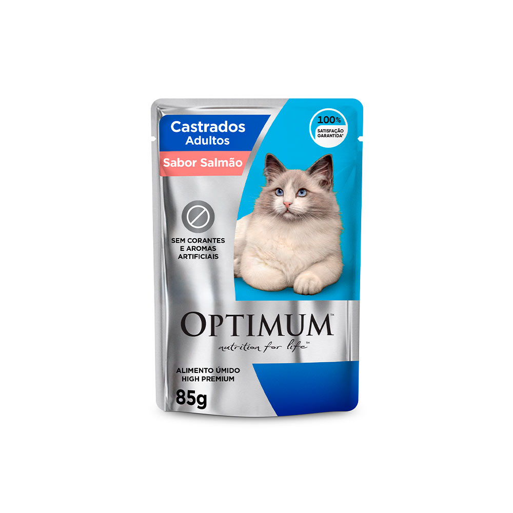 Ração Úmida Optimum Sachê para Gatos Adultos Castrados Sabor Salmão 85g