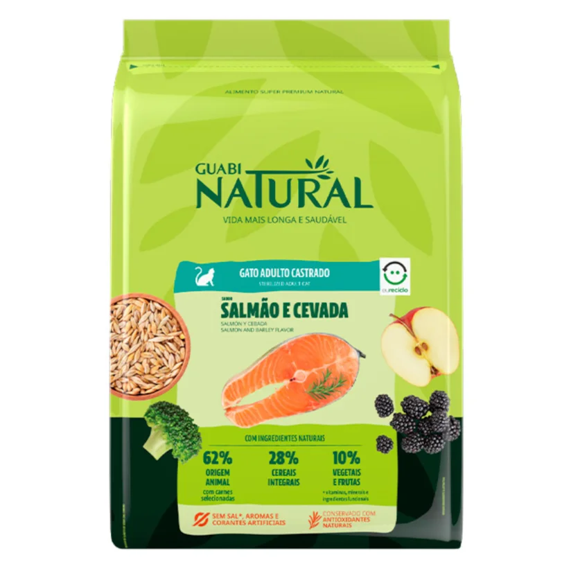 Ração Guabi Natural Gatos Castrados Salmão e Cevada 7,5kg