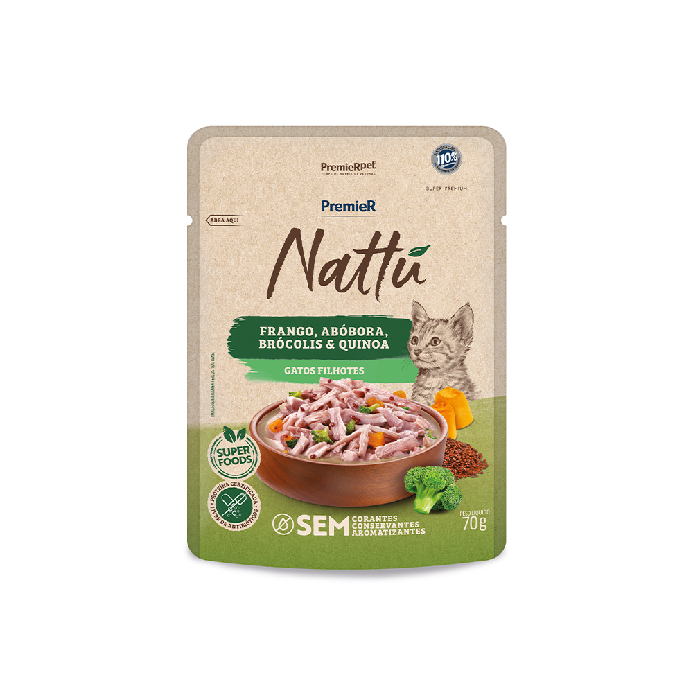 Ração Úmida Premier Nattu para Gatos Filhotes Sabor Frango, Abóbora, Brócolis e Quinoa 70 g