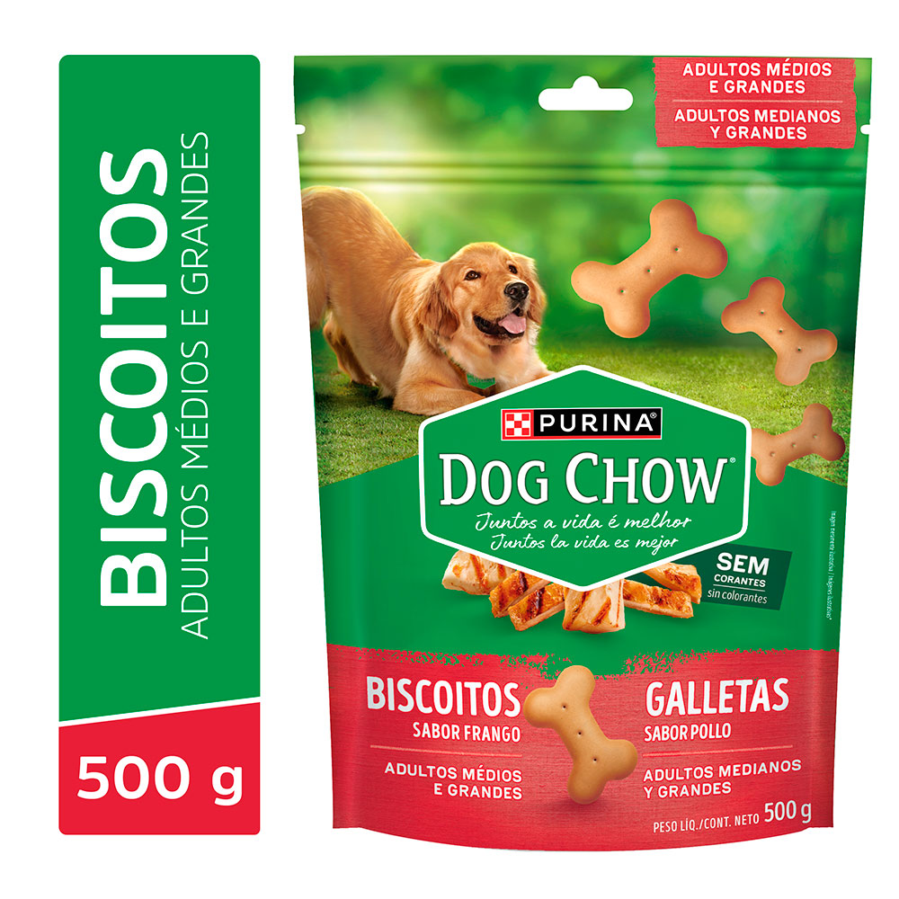 Biscoito Dog Chow Para Cães Adultos Médios e Grandes Sabor Frango 500g