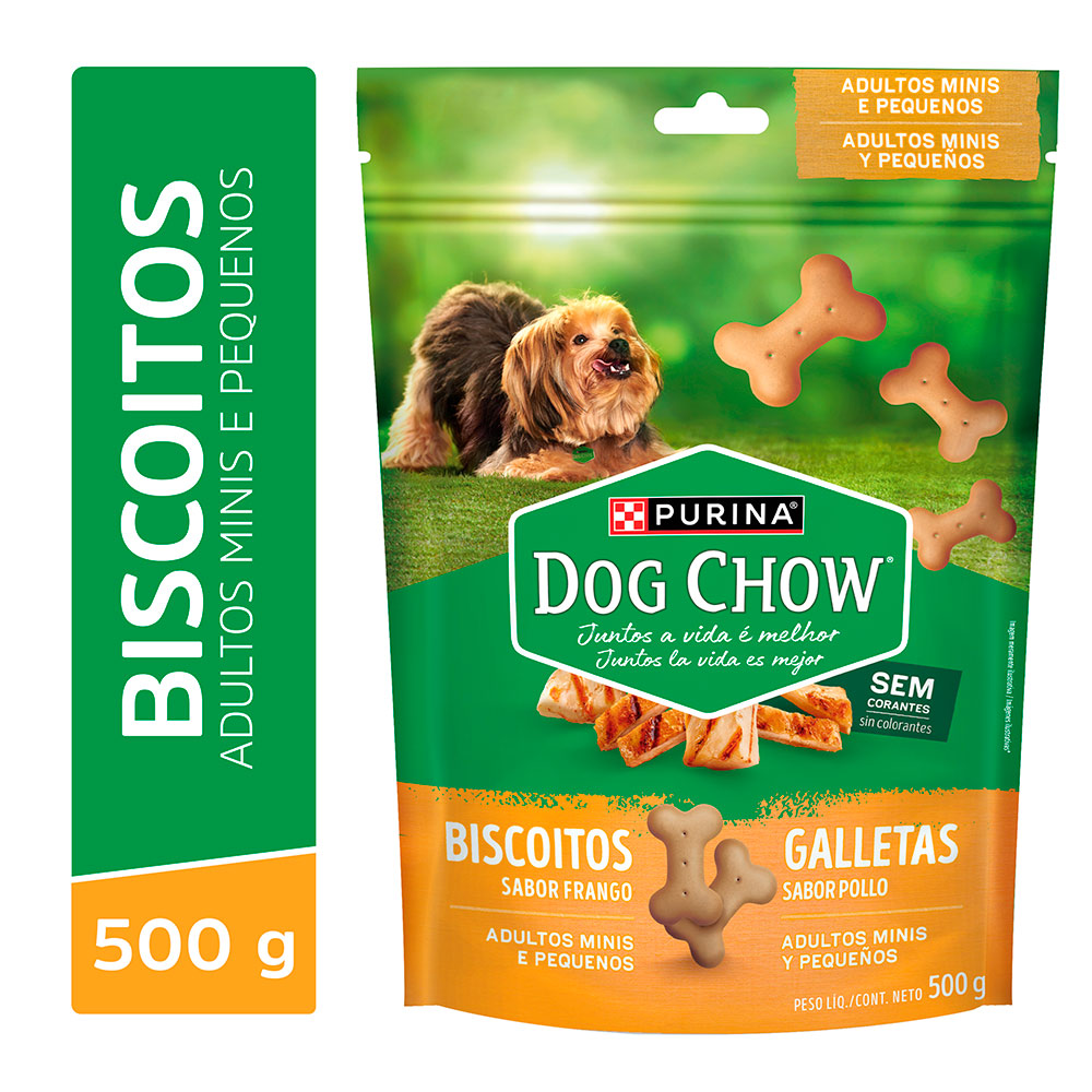 Biscoito Dog Chow Para Cães Adultos Mini e Pequenos Sabor Frango 500g
