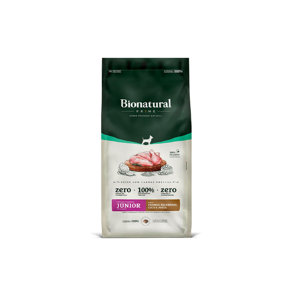 Ração Bionatural Prime para Cães Filhotes de Raças Pequenas Sabor Frango, Blueberry, Coco e Aveia