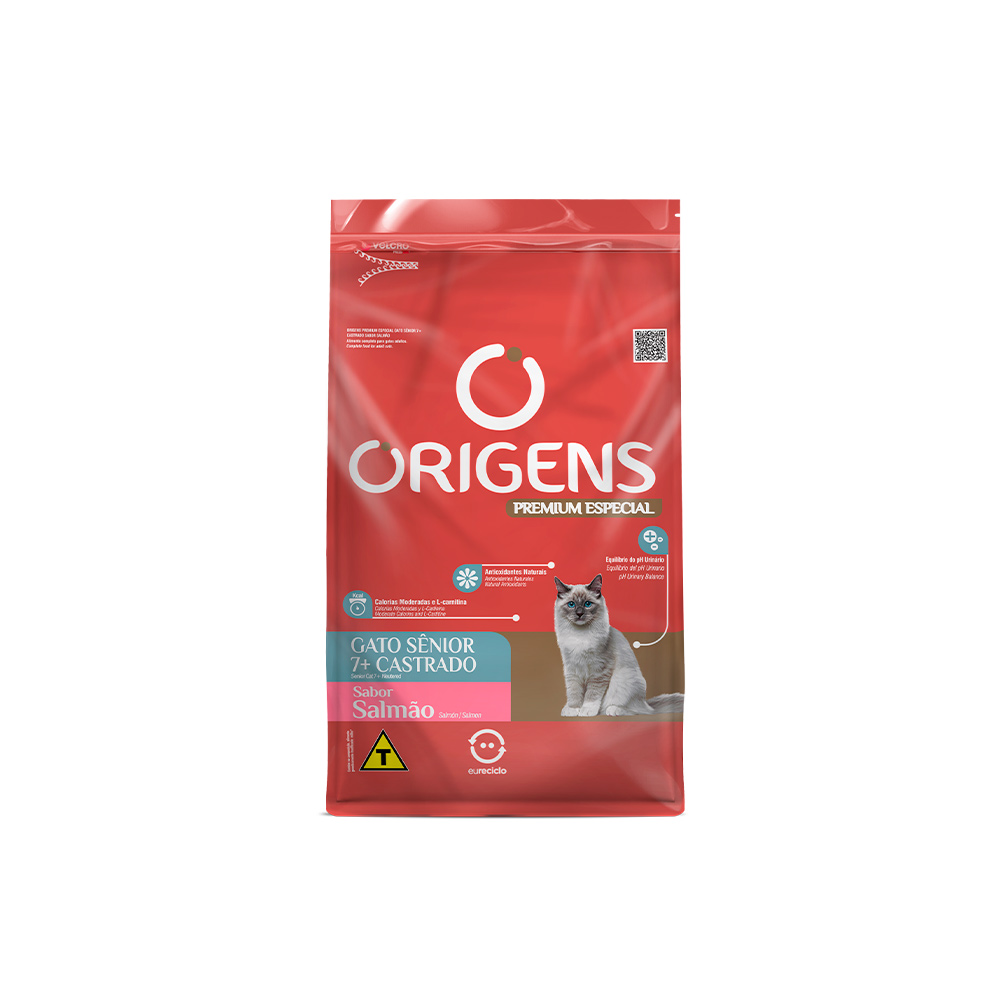 Ração Origens para Gato Sênior Castrado Sabor Salmão 10.1kg